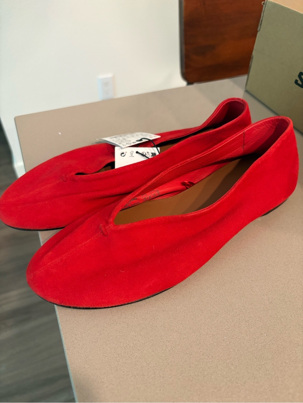 Zara Red Suede Ballet Flats - Picture 2 of 5